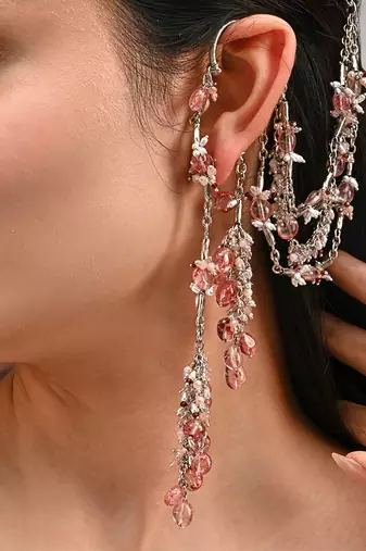 Silver plated earcuff earrings with hair extension
