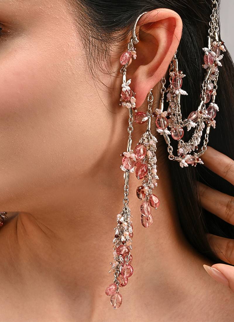 Silver plated earcuff earrings with hair extension