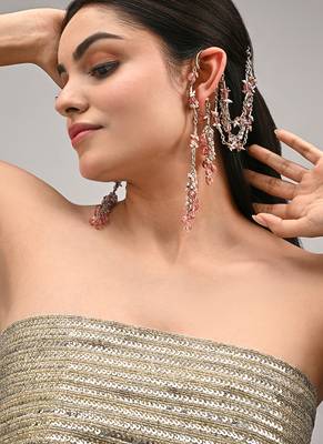 Silver plated earcuff earrings with hair extension 2