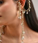 Pearl drop bunches hangings earcuff with side ear chain