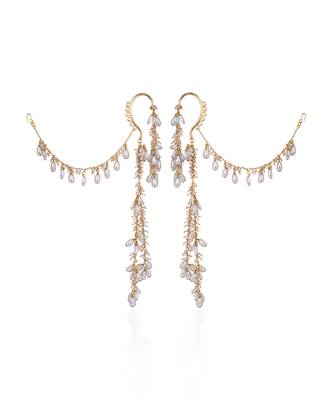 Pearl drop bunches hangings earcuff with side ear chain 3
