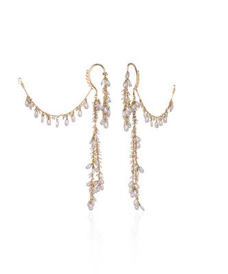 Pearl drop bunches hangings earcuff with side ear chain 4