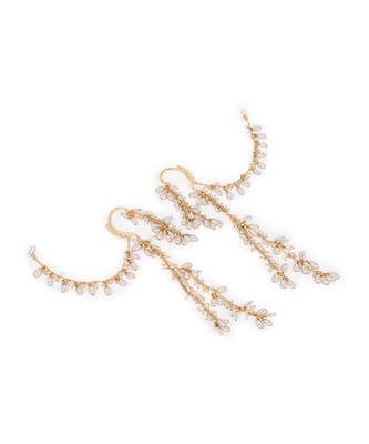 Pearl drop bunches hangings earcuff with side ear chain 5