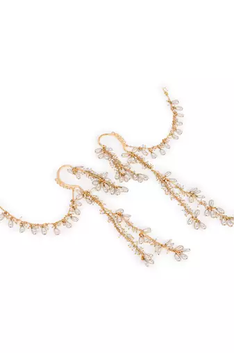 Pearl drop bunches hangings earcuff with side ear chain