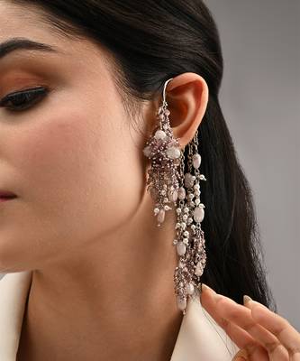 Lilac crystal pearl long ear chain 1