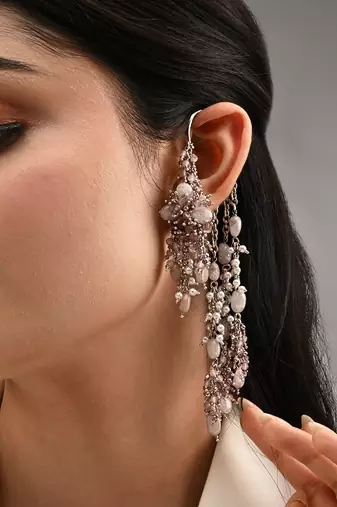 Lilac crystal pearl long ear chain