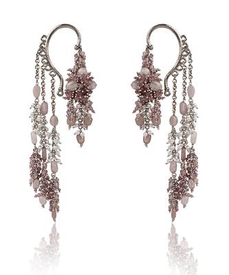 Lilac crystal pearl long ear chain 3