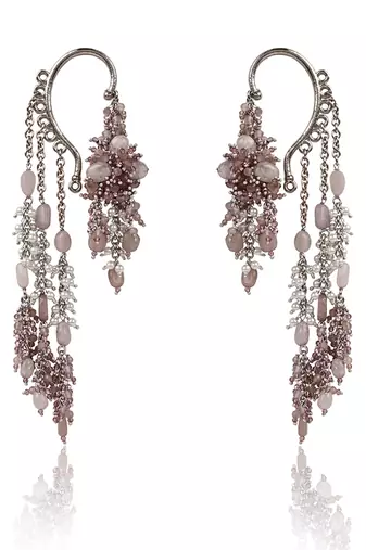 Lilac crystal pearl long ear chain