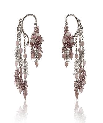 Lilac crystal pearl long ear chain 4