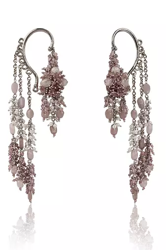 Lilac crystal pearl long ear chain