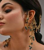 Navy blue gold beaded ear chain