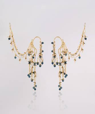 Navy blue gold beaded ear chain 3