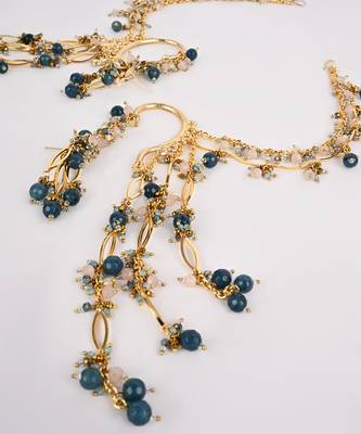 Navy blue gold beaded ear chain 4