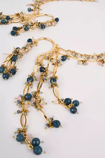 Navy blue gold beaded ear chain