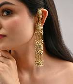 Gold plated metallic beige stones long ear chain