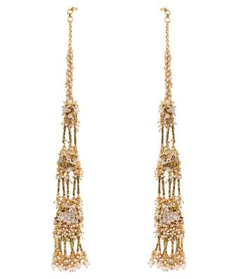 Gold plated metallic beige stones long ear chain 3