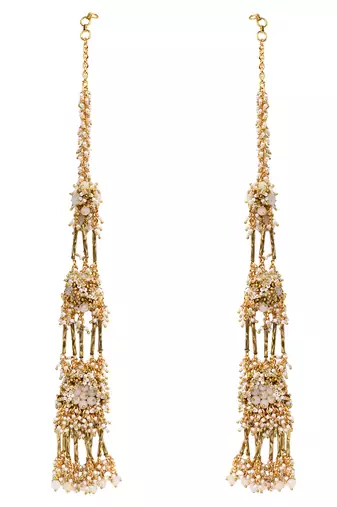 Gold plated metallic beige stones long ear chain