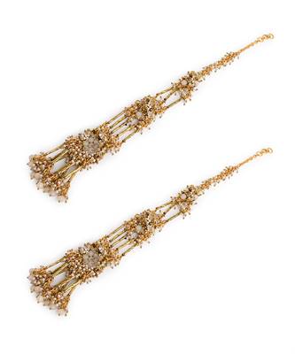 Gold plated metallic beige stones long ear chain 4