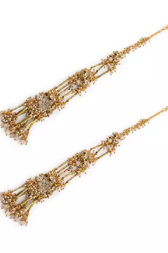 Gold plated metallic beige stones long ear chain