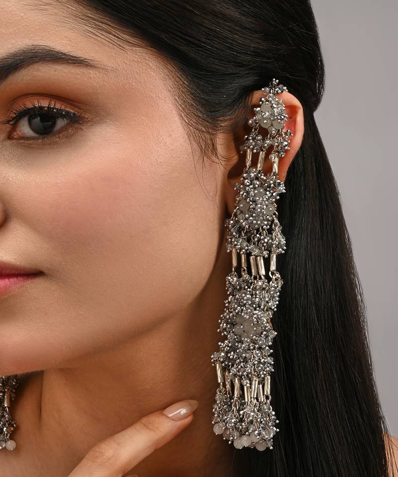 Silver handcrafted multi layer ear chain