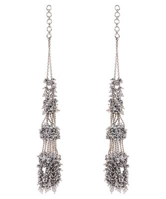 Silver plated multi layer crystal studded long earrings 3