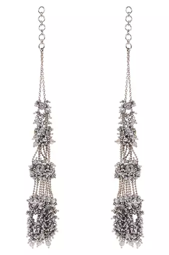 Silver plated multi layer crystal studded long earrings