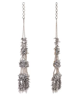 Silver plated multi layer crystal studded long earrings 4