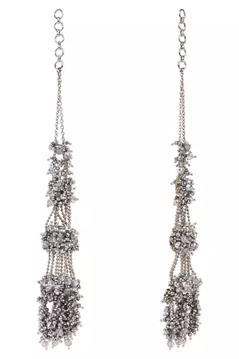 Silver plated multi layer crystal studded long earrings