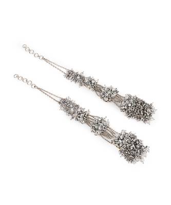 Silver plated multi layer crystal studded long earrings 5