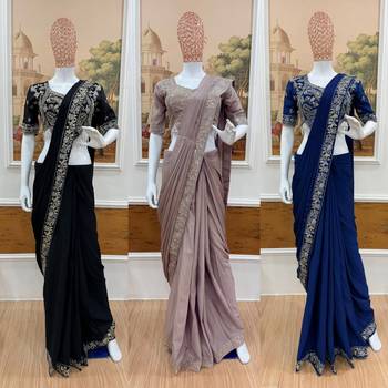 Black chiffon hand embroidery full stitch up to 42 inch saree with blouse 2
