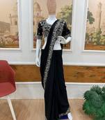 Black chiffon hand embroidery full stitch up to 42 inch saree with blouse