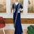 Blue chiffon hand embroidery full stitch up to 42 inch saree with blouse