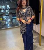 Blue silk blend hand embroidery full stitch up to 42 inch saree with blouse