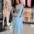 Sky blue faux georgette booti work full stitch up to 42 inch saree with blouse