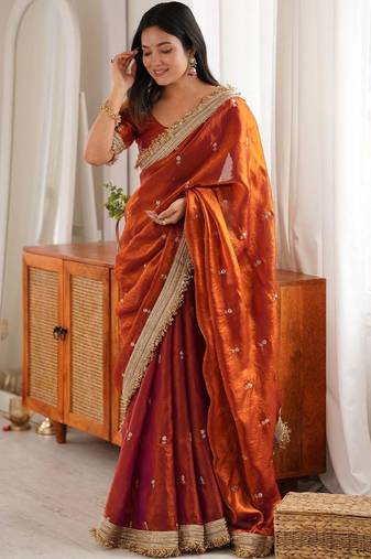 Embellished Embroidered Satin Designer Saree