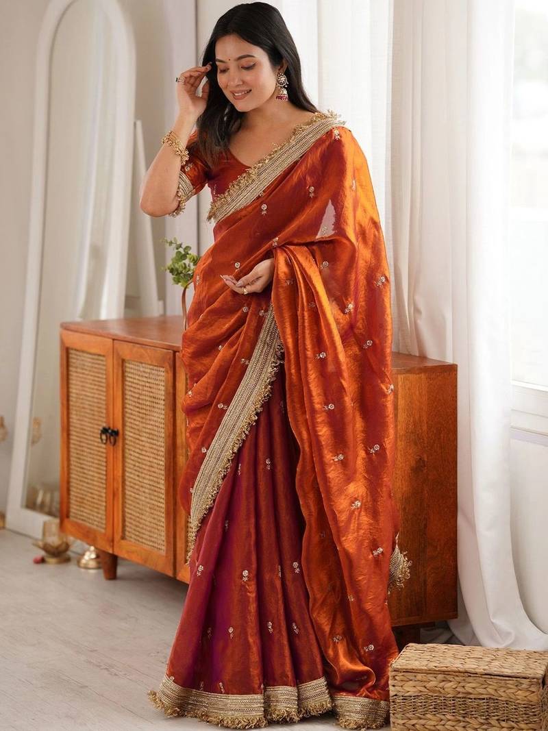 Embellished Embroidered Satin Designer Saree