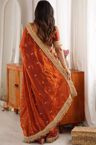 Embellished Embroidered Satin Designer Saree