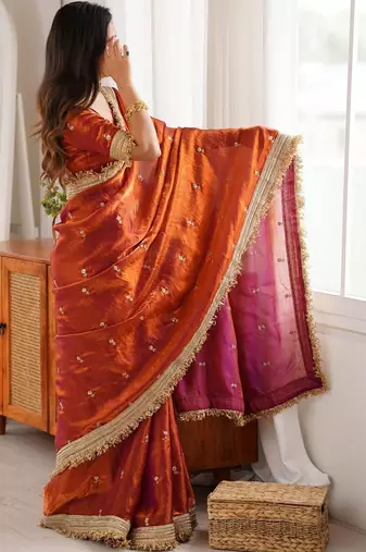 Embellished Embroidered Satin Designer Saree