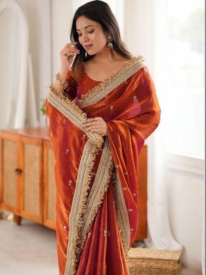Embellished Embroidered Satin Designer Saree 4