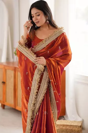 Embellished Embroidered Satin Designer Saree