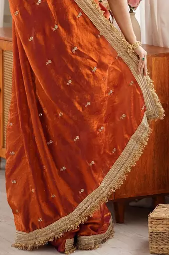 Embellished Embroidered Satin Designer Saree