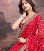 Embroidered Bandhani Saree With Blouse Piece