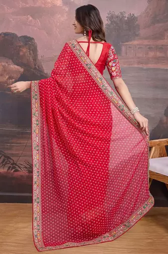 Embroidered Bandhani Saree With Blouse Piece