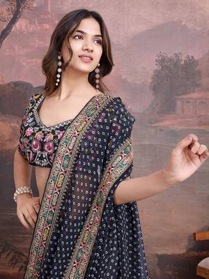 Bandhani Design Embroidered Saree With Blouse Piece 1