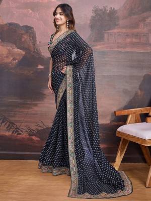 Bandhani Design Embroidered Saree With Blouse Piece 3