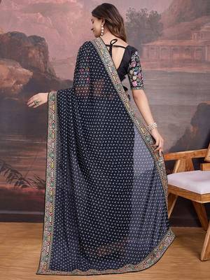Bandhani Design Embroidered Saree With Blouse Piece 4