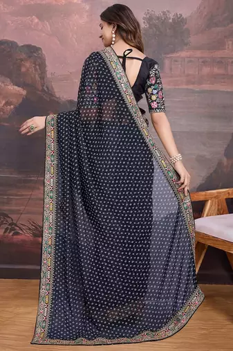 Bandhani Design Embroidered Saree With Blouse Piece