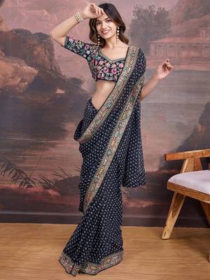 Bandhani Design Embroidered Saree With Blouse Piece 5