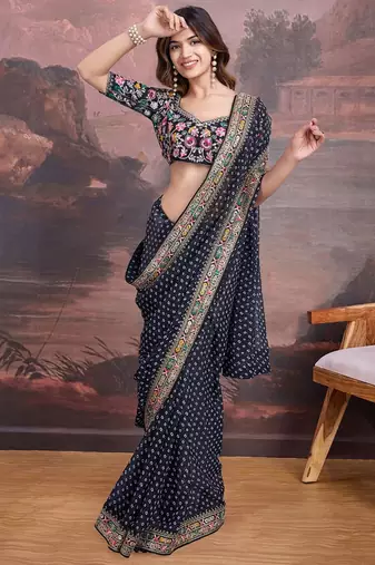 Bandhani Design Embroidered Saree With Blouse Piece
