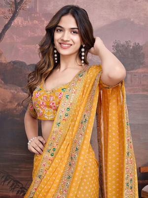 Bandhani Design Embroidered Saree With Blouse Piece 1